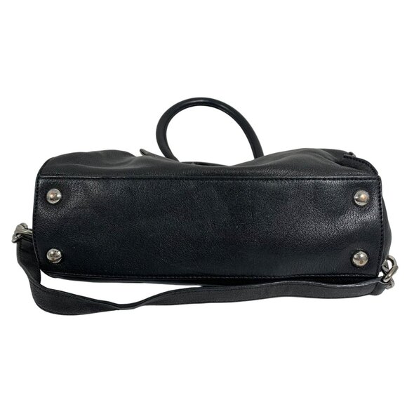 MICHAEL KORS Hamilton Black Leather Shoulder Handbag Silver Tone Lock/Key FLAW - Picture 5 of 13